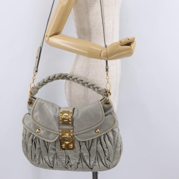 Miu Miu Matelasse Hand Bag Leather 2way Gray Gold Tone Auth ar14167V