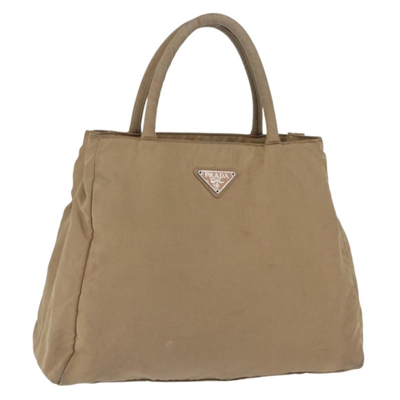 PRADA Hand Bag Nylon Beige Auth ar14168