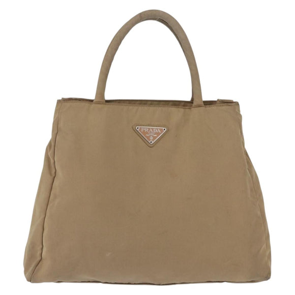 PRADA Hand Bag Nylon Beige Auth ar14168