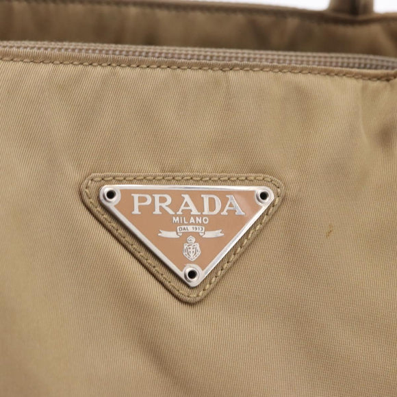 PRADA Hand Bag Nylon Beige Auth ar14168