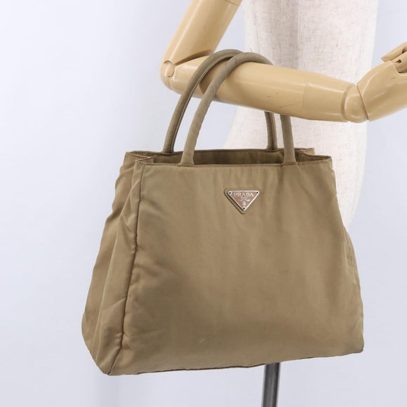 PRADA Hand Bag Nylon Beige Auth ar14168