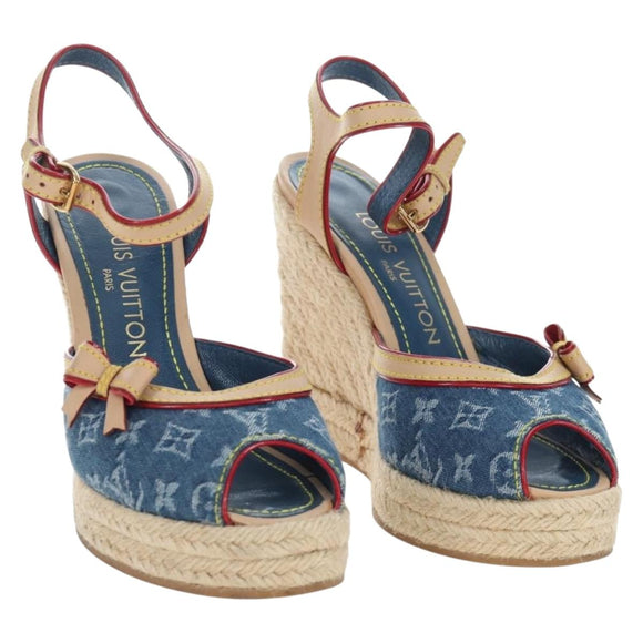LOUIS VUITTON Monogram Denim Espadrille Sandals Blue LV Auth ar14173V