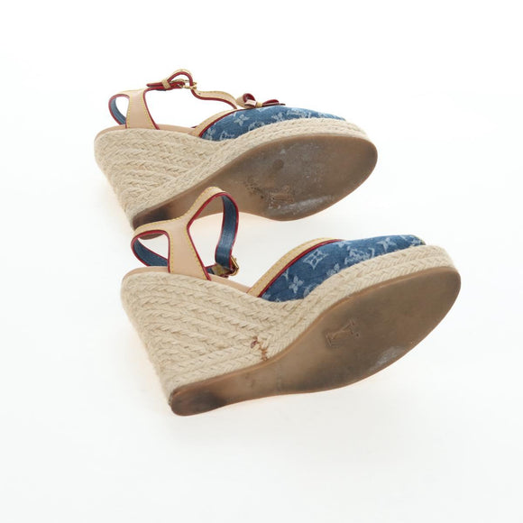 LOUIS VUITTON Monogram Denim Espadrille Sandals Blue LV Auth ar14173V