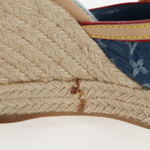 LOUIS VUITTON Monogram Denim Espadrille Sandals Blue LV Auth ar14173V