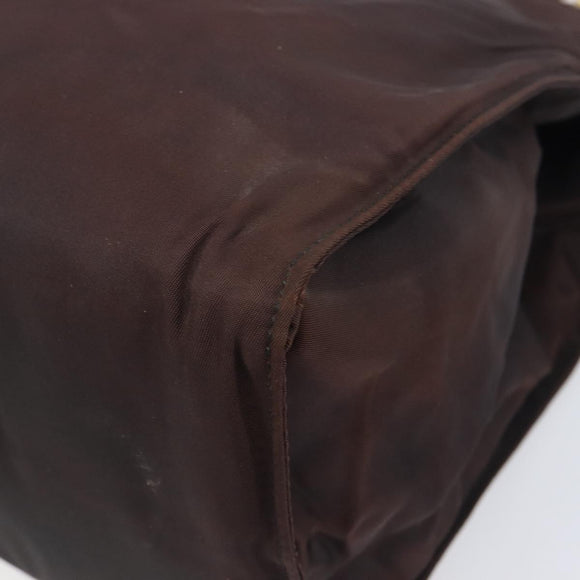 PRADA Hand Bag Nylon Brown Gold Tone Auth ar14174