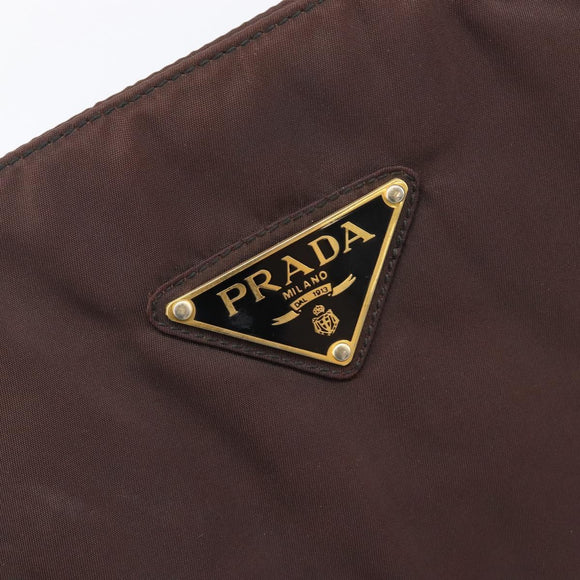 PRADA Hand Bag Nylon Brown Gold Tone Auth ar14174