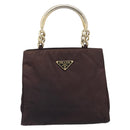 PRADA Hand Bag Nylon Brown Gold Tone Auth ar14174-13