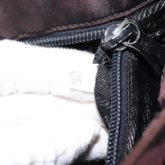 PRADA Hand Bag Nylon Brown Gold Tone Auth ar14174
