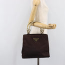 PRADA Hand Bag Nylon Brown Gold Tone Auth ar14174-25