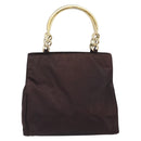 PRADA Hand Bag Nylon Brown Gold Tone Auth ar14174-2