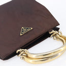 PRADA Hand Bag Nylon Brown Gold Tone Auth ar14174-6