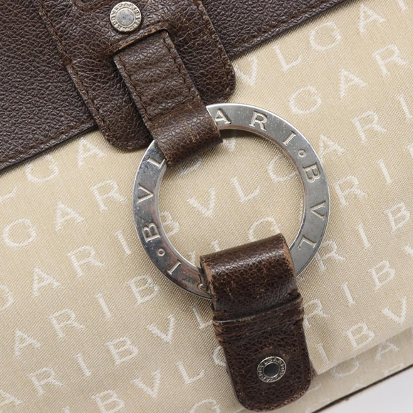 BVLGARI Tote Bag Canvas Beige Silver Auth ar14179