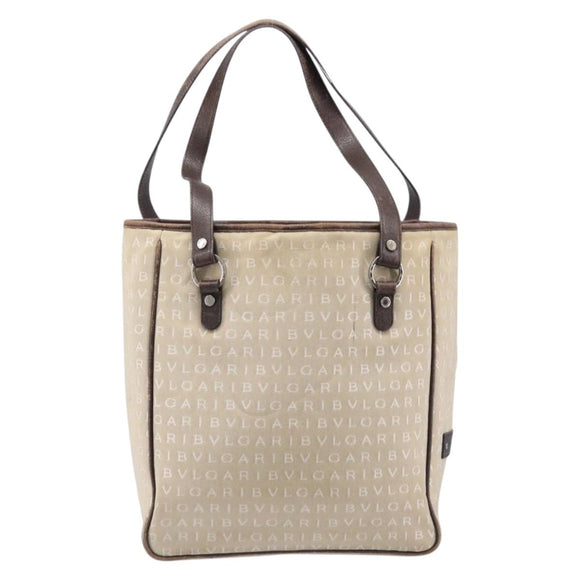 BVLGARI Tote Bag Canvas Beige Silver Auth ar14179