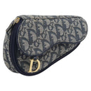 Christian Dior Trotter Canvas Saddle Pouch Navy Gold Tone Auth ar14184-1