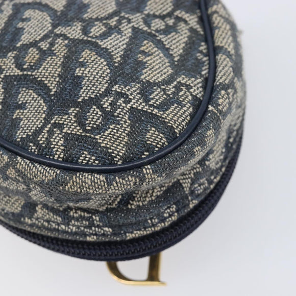Christian Dior Trotter Canvas Saddle Pouch Navy Gold Tone Auth ar14184