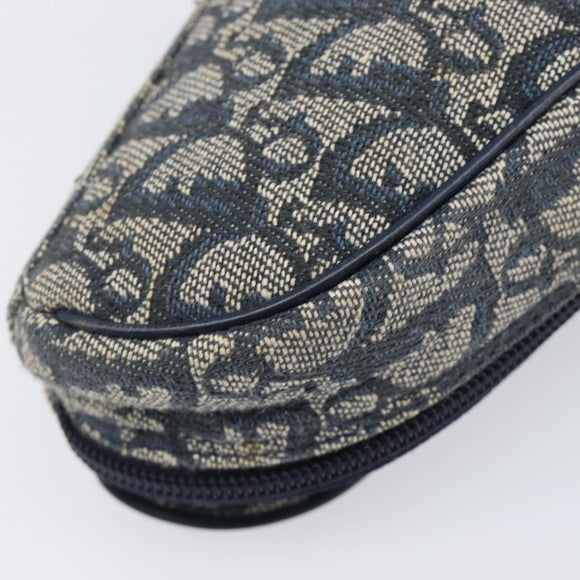 Christian Dior Trotter Canvas Saddle Pouch Navy Gold Tone Auth ar14184