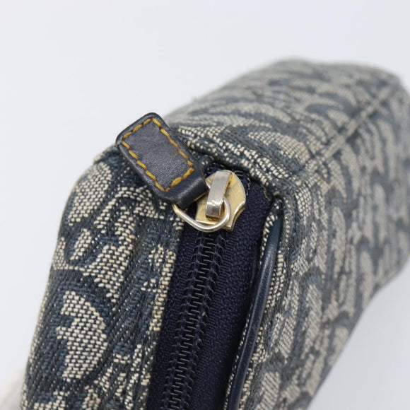 Christian Dior Trotter Canvas Saddle Pouch Navy Gold Tone Auth ar14184