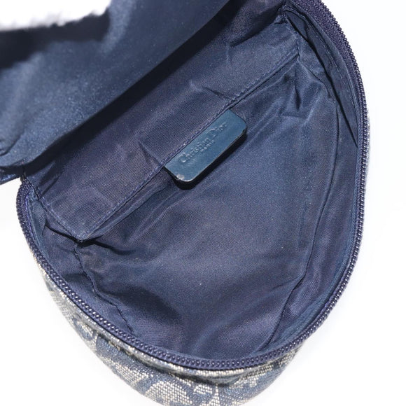 Christian Dior Trotter Canvas Saddle Pouch Navy Gold Tone Auth ar14184