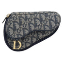 Christian Dior Trotter Canvas Saddle Pouch Navy Gold Tone Auth ar14184-2