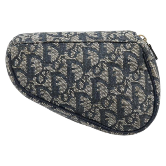 Christian Dior Trotter Canvas Saddle Pouch Navy Gold Tone Auth ar14184