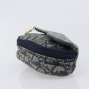 Christian Dior Trotter Canvas Saddle Pouch Navy Gold Tone Auth ar14184-4