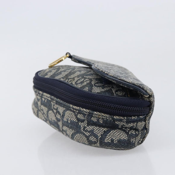 Christian Dior Trotter Canvas Saddle Pouch Navy Gold Tone Auth ar14184