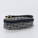 Christian Dior Trotter Canvas Saddle Pouch Navy Gold Tone Auth ar14184-7