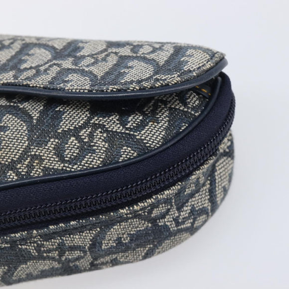 Christian Dior Trotter Canvas Saddle Pouch Navy Gold Tone Auth ar14184