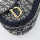Christian Dior Trotter Canvas Saddle Pouch Navy Gold Tone Auth ar14184-9