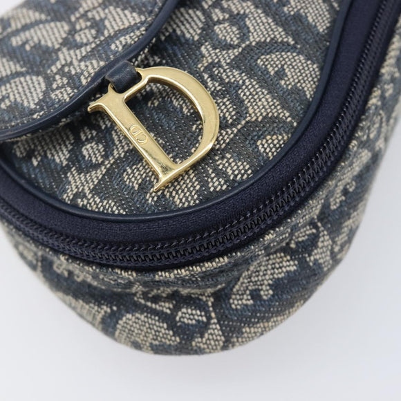 Christian Dior Trotter Canvas Saddle Pouch Navy Gold Tone Auth ar14184