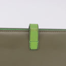 CELINE Bifold Wallet Leather Beige Green Auth ar14185-3