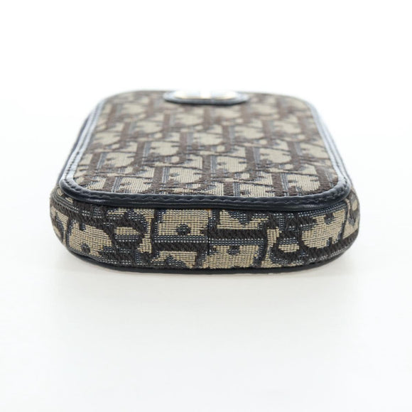 Christian Dior Oblique Jacquard Phone Shoulder Pouch Navy Gold Auth ar14186V