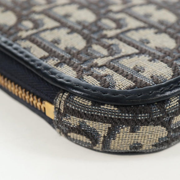 Christian Dior Oblique Jacquard Phone Shoulder Pouch Navy Gold Auth ar14186V