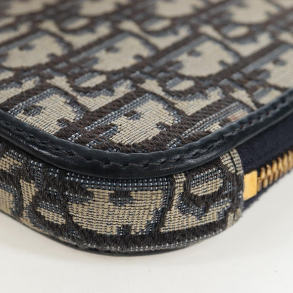 Christian Dior Oblique Jacquard Phone Shoulder Pouch Navy Gold Auth ar14186V