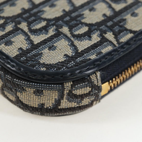 Christian Dior Oblique Jacquard Phone Shoulder Pouch Navy Gold Auth ar14186V