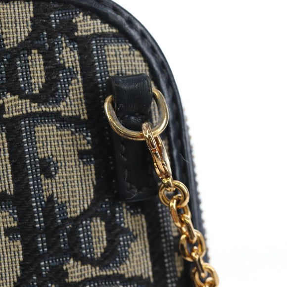 Christian Dior Oblique Jacquard Phone Shoulder Pouch Navy Gold Auth ar14186V