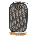 Christian Dior Oblique Jacquard Phone Shoulder Pouch Navy Gold Auth ar14186V-2