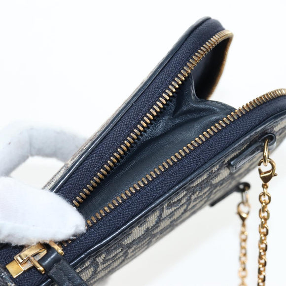 Christian Dior Oblique Jacquard Phone Shoulder Pouch Navy Gold Auth ar14186V