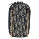 Christian Dior Oblique Jacquard Phone Shoulder Pouch Navy Gold Auth ar14186V-3