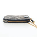 Christian Dior Oblique Jacquard Phone Shoulder Pouch Navy Gold Auth ar14186V-5