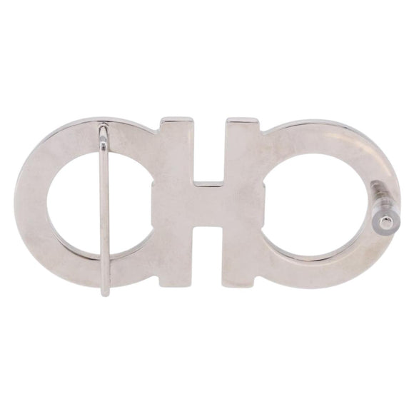 Salvatore Ferragamo Gancini Buckles Metal White Silver Auth ar14199