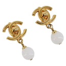 CHANEL Earring Metal Gold Tone White CC Auth ar14207-1