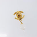 CHANEL Earring Metal Gold Tone White CC Auth ar14207-2