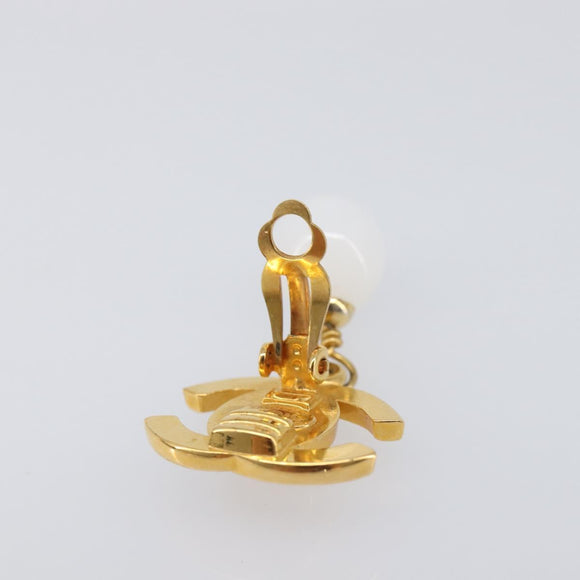 CHANEL Earring Metal Gold Tone White CC Auth ar14207