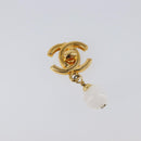 CHANEL Earring Metal Gold Tone White CC Auth ar14207-7
