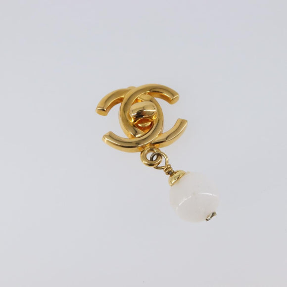 CHANEL Earring Metal Gold Tone White CC Auth ar14207