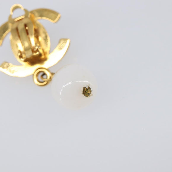 CHANEL Earring Metal Gold Tone White CC Auth ar14207
