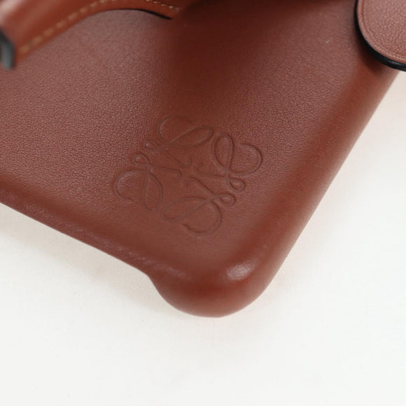 LOEWE iPhone X & XS Case Leather Brown Auth ar14224