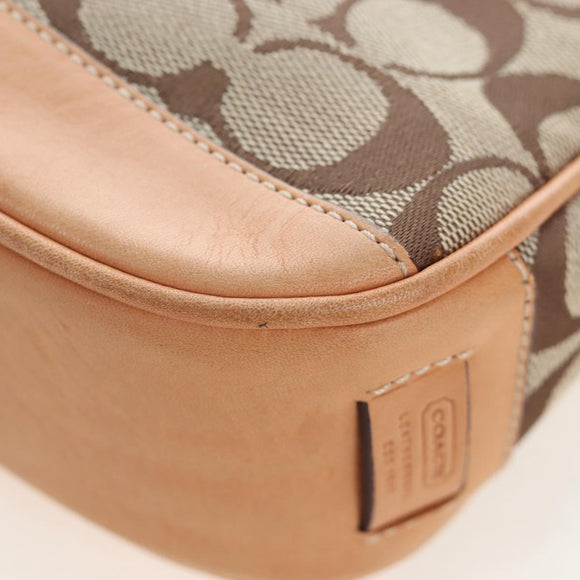 Coach Signature Hand Bag Canvas Beige Silver Auth ar14259A