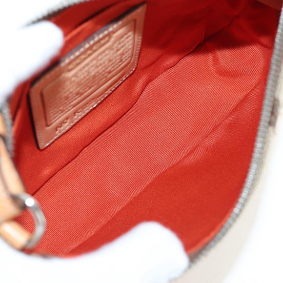 Coach Signature Hand Bag Canvas Beige Silver Auth ar14259A